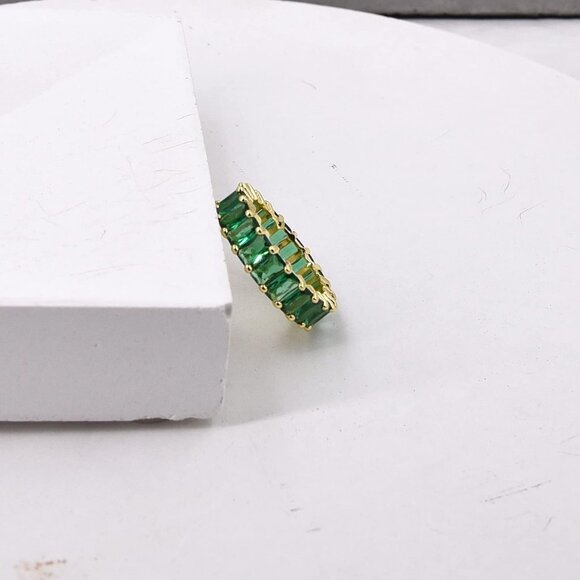 Green Emerald Band 5 Carat 18K Gold Plated Claw Prong | Rectangle Emerald Cut Et - Picture 5 of 6